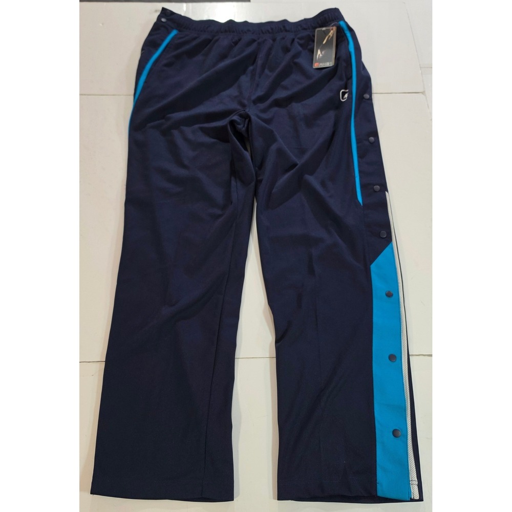 AND1 Mens Tearaway Basketball Pants Navy Blue Cyan Snap Warm Up XL NEW